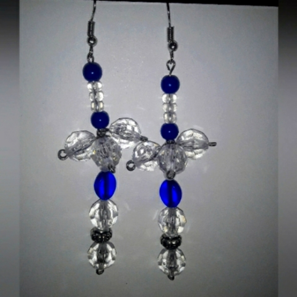 Blue Clear Silver Womans Chandelier Earrings